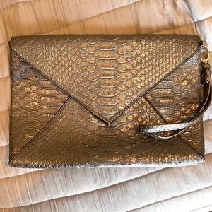 Silver Stella & Dot croc-embossed clutch